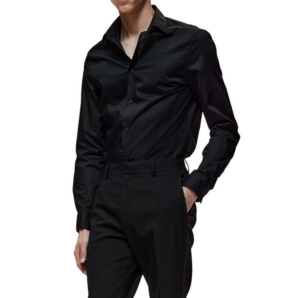 H&M Men's Size Large Black Slim Fit Turndown Button Down Long Sleeve Iron Shirt - Picture 3 of 16